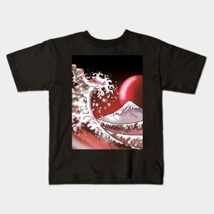 Big wave, Mount Fuji, and a blood red moon Kids T-Shirt